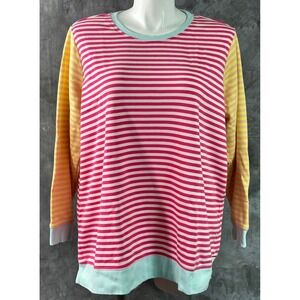 Lands End Serious Sweats Multi Colored Striped Crew Neck Sweatshirt 2X (15942)